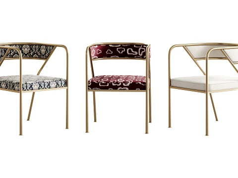 Dining Room Glam Chair Gold Legs Velvet Arm Chair 3D Model