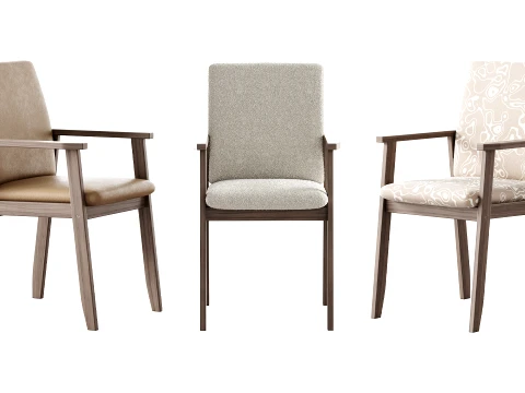 Modern Arm Chair with Upholstered Seat and Wood Arms 3D Model
