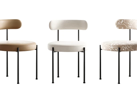 Modern Style Upholstered Side Chair Open Back Dining Chair 3D Model