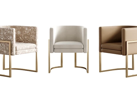 Parsons Arm Chair Leather Indoor Dining Chair with Gold Frame 3D Model