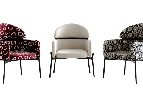 Simple Padded Arm Chair with Arms 3D Model