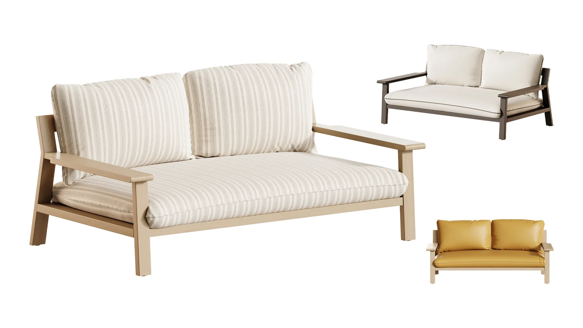 Amir 2-Seater Outdoor Day Bed in Acacia 3D Model .c4d .max .obj .3ds .fbx .stl .blend 