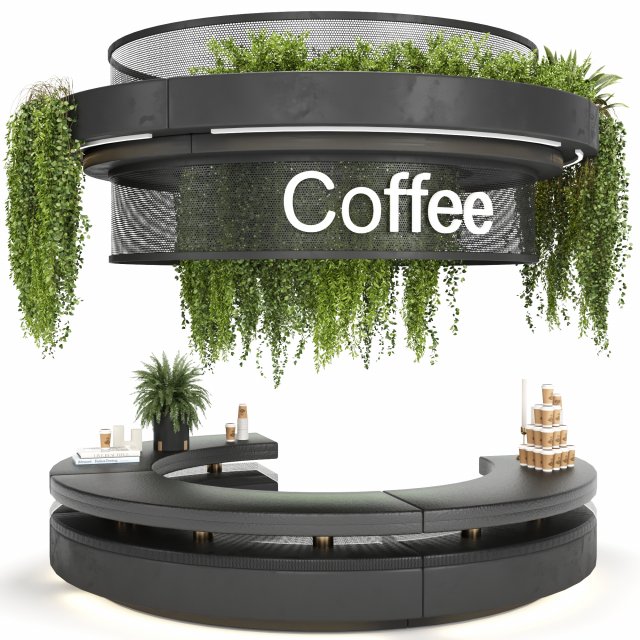 Coffee Reception Desk With Plants - Restaurant Modèle 3D .c4d .max .obj .3ds .fbx .stl .blend 