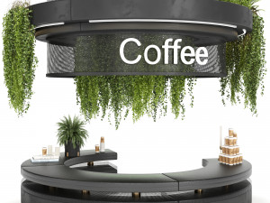 Coffee Reception Desk With Plants - Restaurant 3D Model