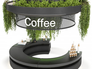 Coffee Reception Desk With Plants - Restaurant Modèle 3D