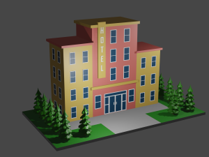 Beautiful and Neat Low Poly Hotel 3D 모델