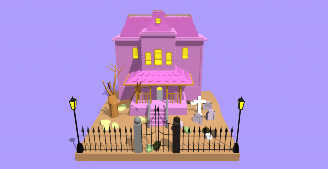 Low Poly Haunted House 3D Model .c4d .max .obj .3ds .fbx .stl .blend 
