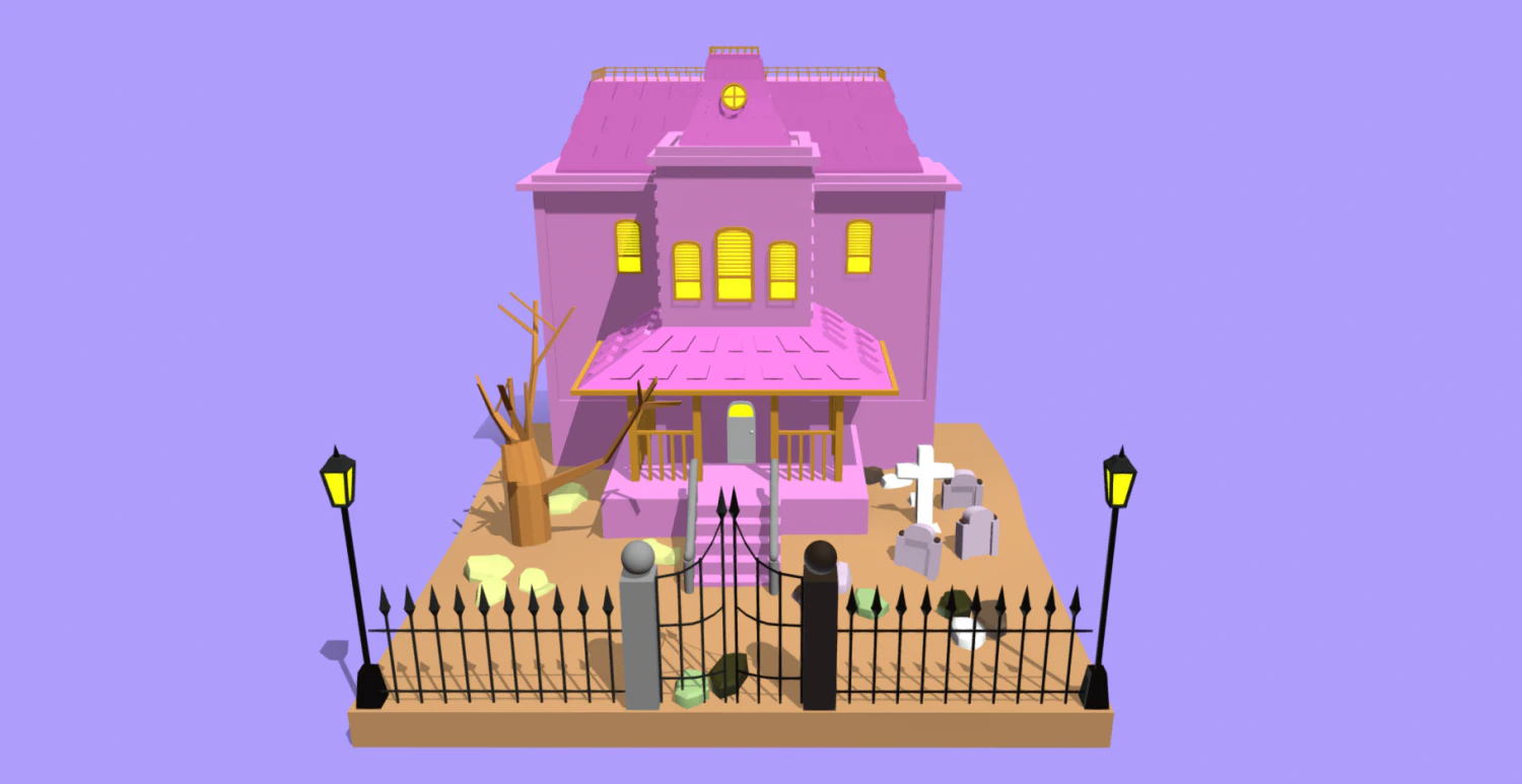 Low Poly Haunted House 3D Model .c4d .max .obj .3ds .fbx .stl .blend
