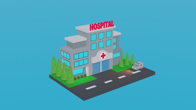 Low Poly Hospital 3D Model .c4d .max .obj .3ds .fbx .stl .blend 