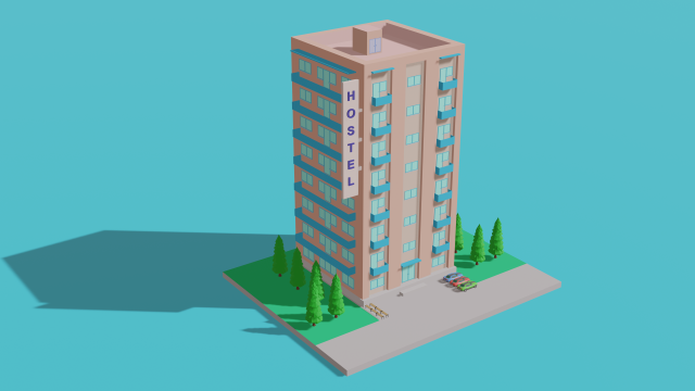 Low Poly HOSTEL 3D Model .c4d .max .obj .3ds .fbx .stl .blend 