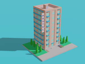 Low Poly HOSTEL 3D Model