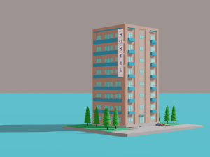 Low Poly HOSTEL 3D Model