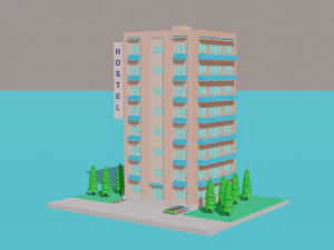 Low Poly HOSTEL 3D Model