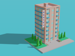 Low Poly HOSTEL 3D Model