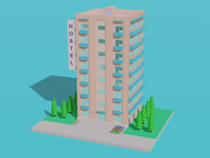 Low Poly HOSTEL 3D Model