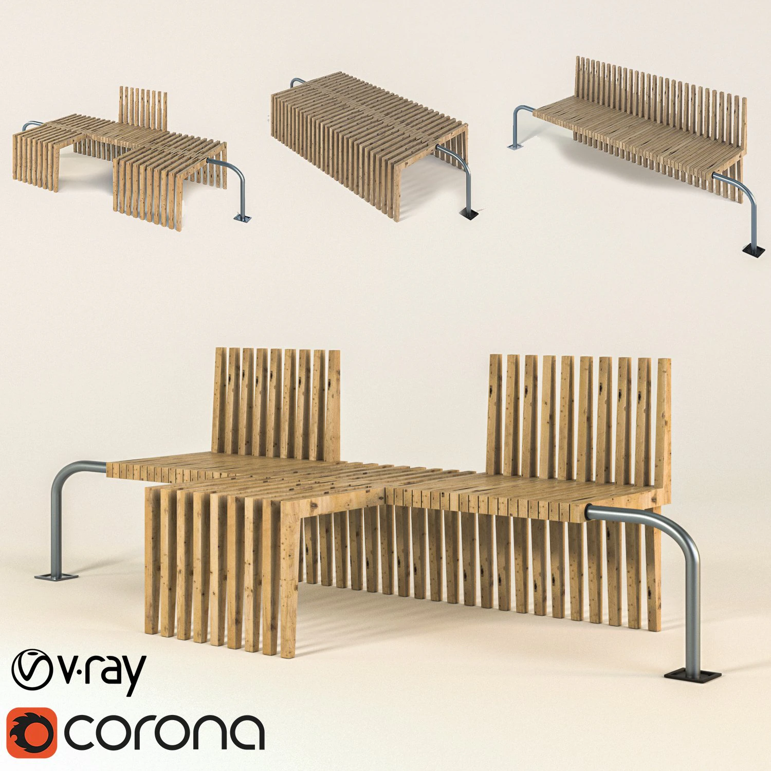 Rotatable wooden parametric bench 3D Model .c4d .max .obj .3ds .fbx .stl .blend