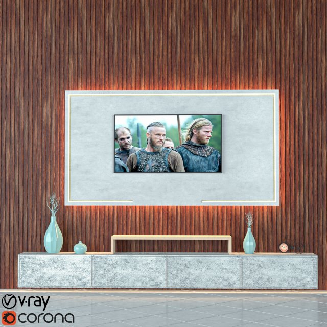 Wooden TV Wall Model 3D .c4d .max .obj .3ds .fbx .stl .blend 