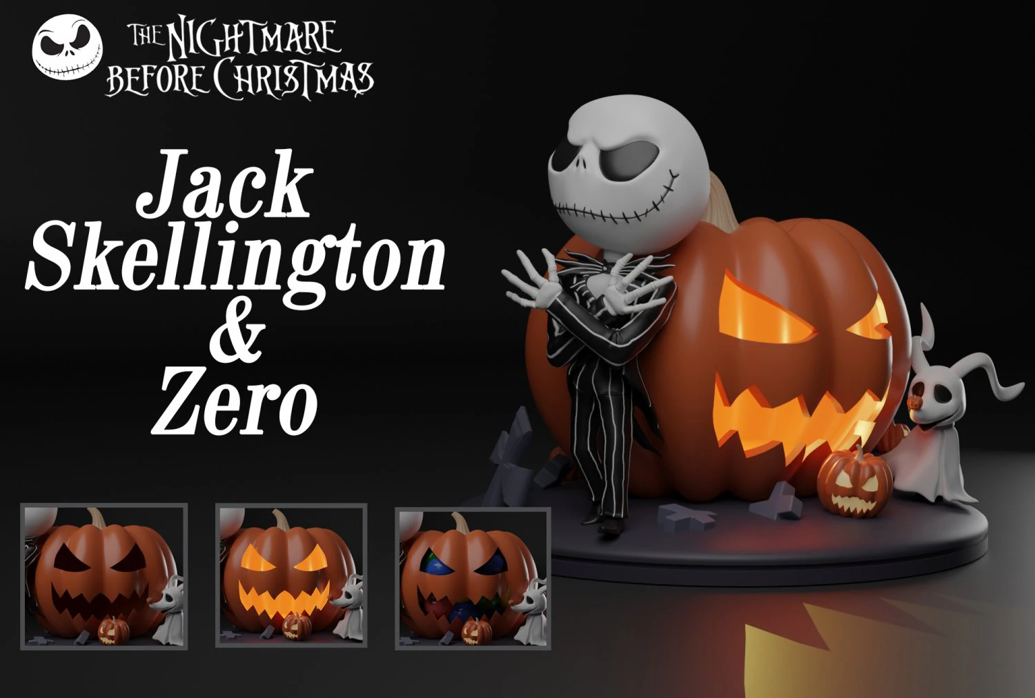 Jack and Zero The Nightmare Before Christmas 3D Print Model .c4d .max .obj .3ds .fbx .stl .blend