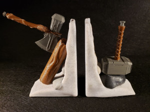 Thunder God Axe and Hammer Book End 3D Print Model