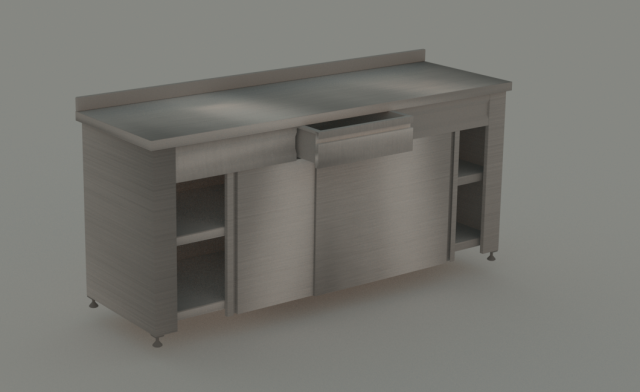 STAINLESS STEEL BENCH INDUSTRIAL BENCH-CABINET WITH SHELF Model 3D .c4d .max .obj .3ds .fbx .stl .blend 