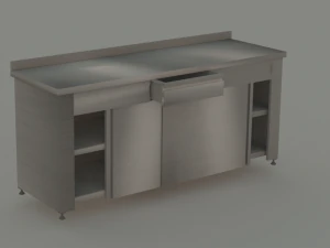BANCO DE A&Ccedil;O INOX BANCO-GABINETE INDUSTRIAL COM PRATELEIRA Modelo 3D