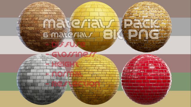 6 Brick Material Pack 2 CG Текстуры .c4d .max .obj .3ds .fbx .stl .blend 