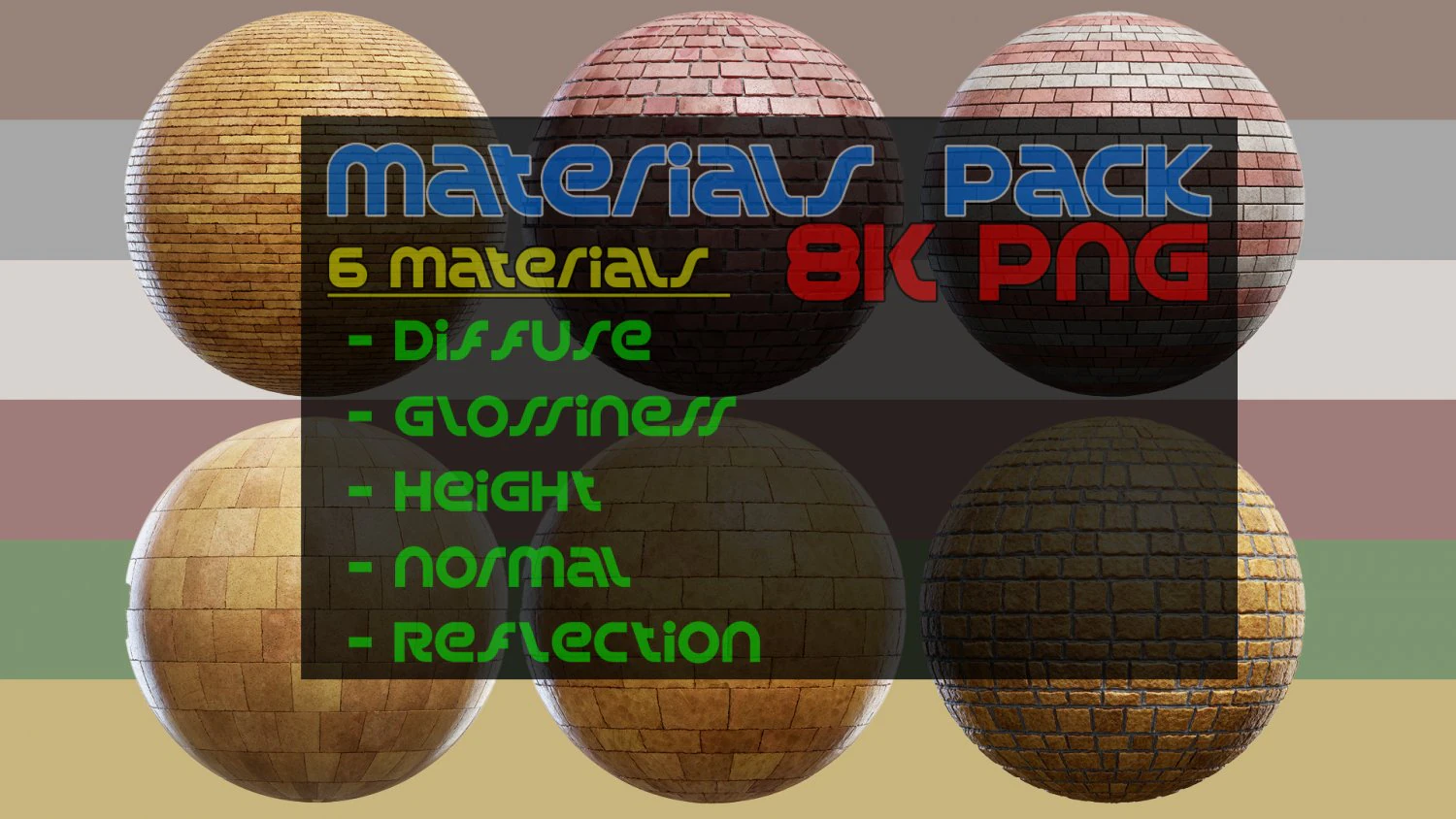 6 mat&eacute;riaux de brique, pack 3 CG Textures .c4d .max .obj .3ds .fbx .stl .blend 