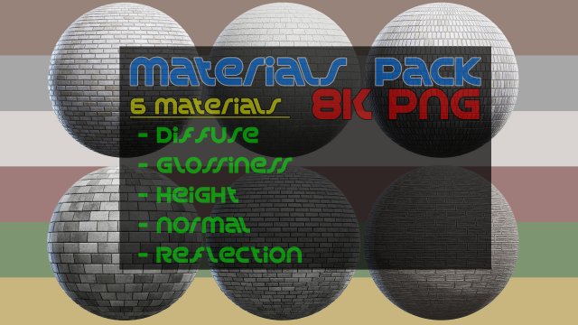 6 Brick Material Pack 4 Tekstur CG .c4d .max .obj .3ds .fbx .stl .blend 