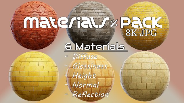 6 Brick Material Pack CG Textures .c4d .max .obj .3ds .fbx .stl .blend 