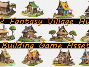 32 Fantasy Village Hut Building Game Asset CG Textures