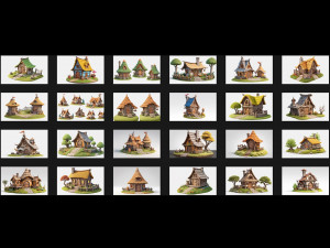 32 Fantasy Village Hut Building Game Asset CG टेक्स्चर्स