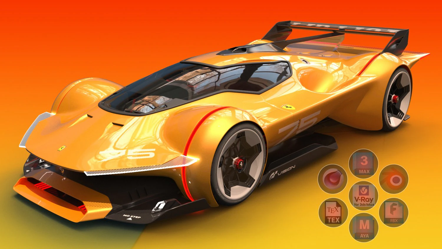 Ferrari Vision Gran Turismo Concept 2023 3D Model .c4d .max .obj .3ds .fbx .stl .blend 