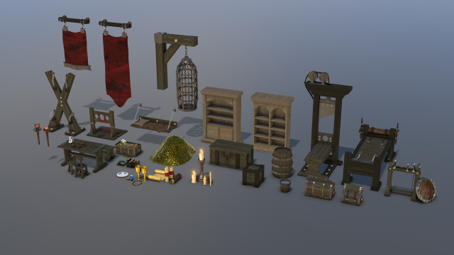 Dungeons Medieval Props 3D Модель .c4d .max .obj .3ds .fbx .stl .blend 
