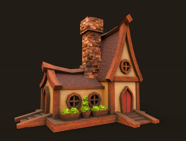 Lowpoly fantasy house Model 3D .c4d .max .obj .3ds .fbx .stl .blend 