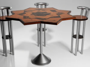 Барный стол и стулья 3D Модель