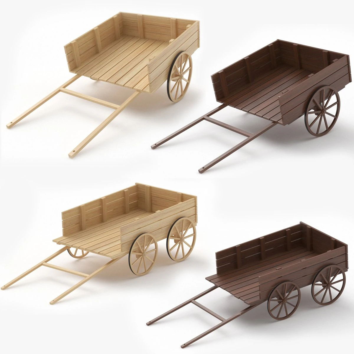 Old Wooden Carts Collection 3D Model .c4d .max .obj .3ds .fbx .stl .blend