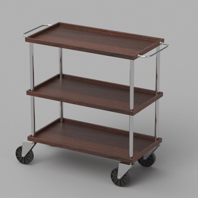 Dark Wood Service Trolley Model 3D .c4d .max .obj .3ds .fbx .stl .blend 