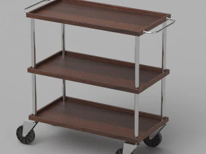 Carrinho de servi&ccedil;o de madeira escura Modelo 3D