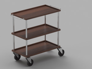 Dark Wood Service Trolley Model 3D