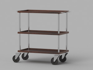 Dark Wood Service Trolley Model 3D