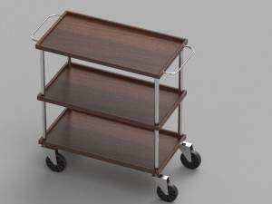 Dark Wood Service Trolley Model 3D