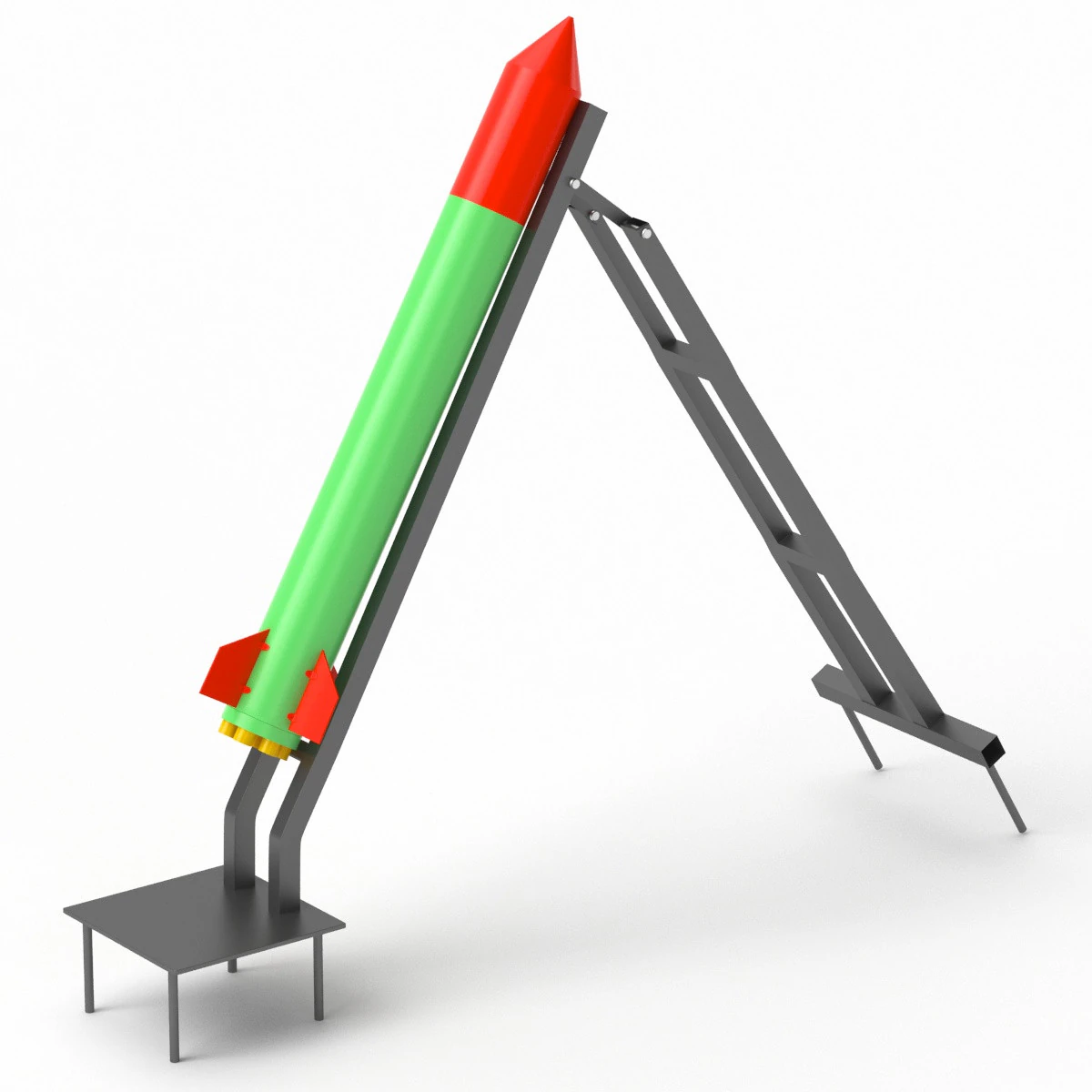 Qassam 3 Rocket with launcher 3D Model .c4d .max .obj .3ds .fbx .stl .blend