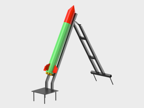Qassam 3 Rocket with launcher 3D Model