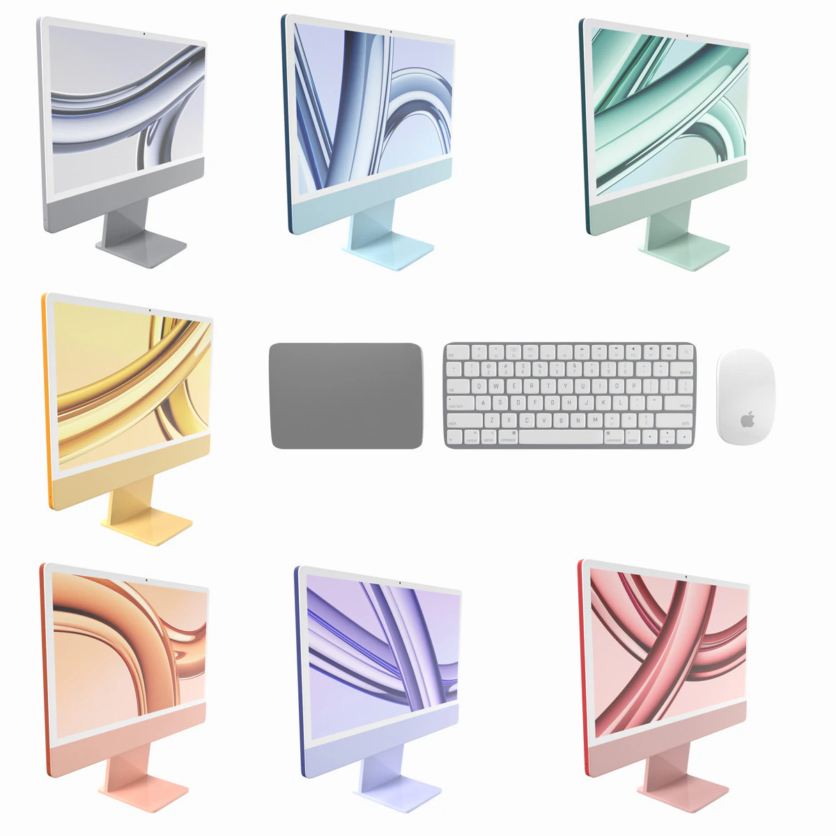 Apple iMac 2023 All Colors 3D Model .c4d .max .obj .3ds .fbx .stl .blend 