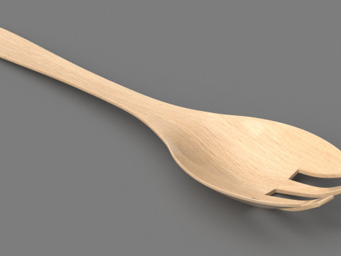 Wooden Kitchen Salad Fork 3D Model