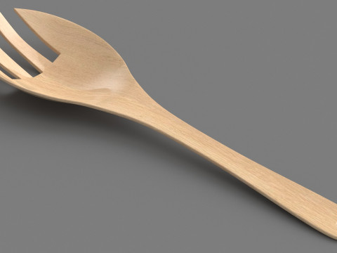 Wooden Kitchen Salad Fork 3D Model