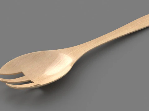 Wooden Kitchen Salad Fork 3D Model