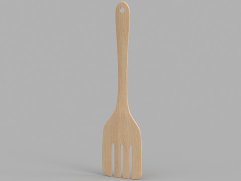 Wooden Kitchen Spatula Fork 3D Model