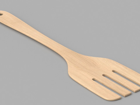 Wooden Kitchen Spatula Fork 3D Model