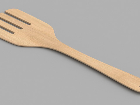 Wooden Kitchen Spatula Fork 3D Model